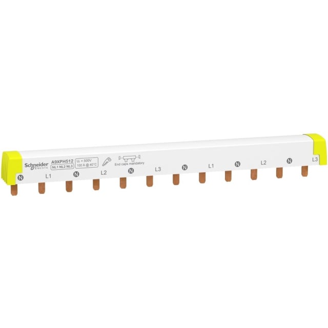 Schneider Distribution - barre omnibus en peigne - facile à couper - Acti 9 equilibrés 3P+N 12 modules 10 - A9XPH512 Schneider Distribution - barre omnibus en peigne - facile à couper - Acti 9 equilibrés 3P+N 12 modules 10 - A9XPH512