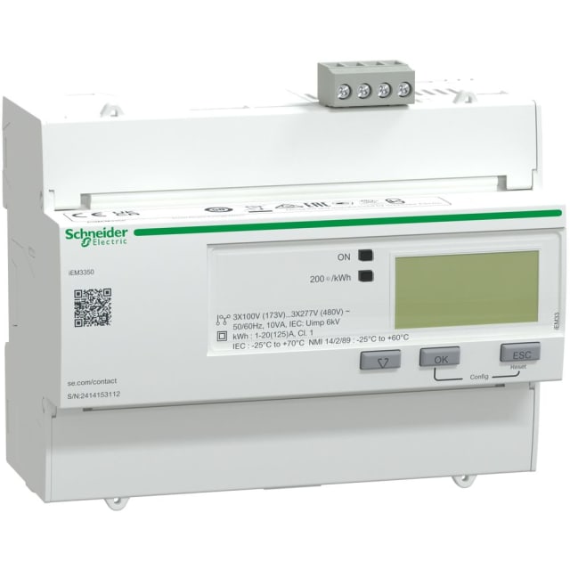 Schneider Distribution - iEM3350 compteur d'énergie - 125 A - Modbus - A9MEM3350 Schneider Distribution - iEM3350 compteur d'énergie - 125 A - Modbus - A9MEM3350