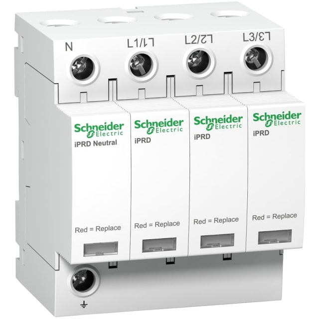 Schneider Distribution Acti9 iPRD Parafoudre modulaire Parafoudre modulaire 3P+N 350V avec télésignalisation, bornes N L1 L2 L3 en façade