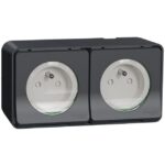 Schneider Residential - Mureva Styl - Double prise 2P+T précâblée horiz - saillie - IP55 - IK08 - gris - MUR36028