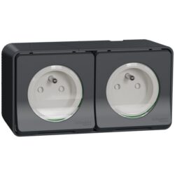 Schneider Residential - Mureva Styl - Double prise 2P+T précâblée horiz - saillie - IP55 - IK08 - gris - MUR36028