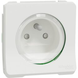 Prise de courant 2P T composable blanche IP55 avec capot transparent et terre