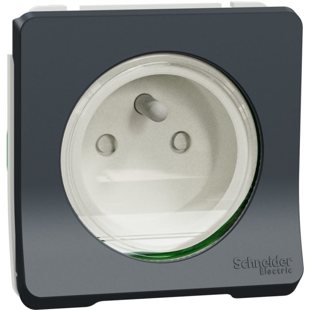 Schneider Residential MUREVA STYL prise 2P T Prise de courant 2P T composable IP55 gris avec obturateurs et anneau circulaire