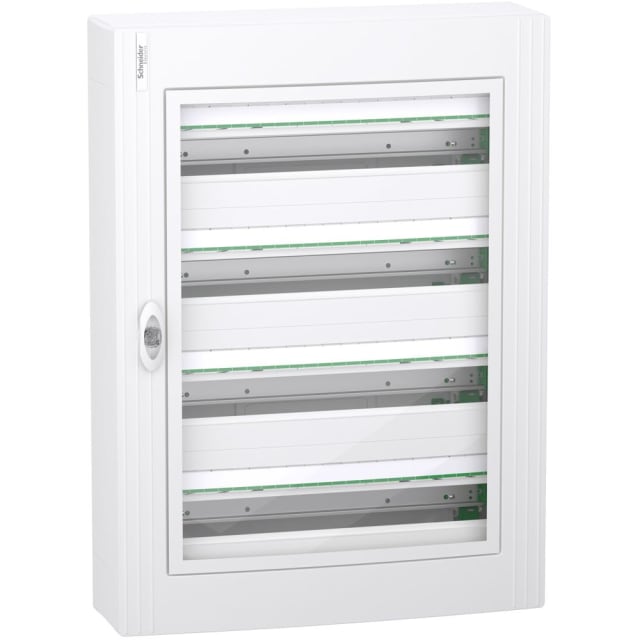 Schneider Residential - PrismaSeT XS - coffret en saillie - 4 rangées - 24M - porte transparente - blanc - LVSXM424 Schneider Residential - PrismaSeT XS - coffret en saillie - 4 rangées - 24M - porte transparente - blanc - LVSXM424