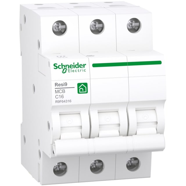 Schneider Residential - RESI9 disjoncteur 3P 16A C 3kA - R9F64316 Schneider Residential - RESI9 disjoncteur 3P 16A C 3kA - R9F64316
