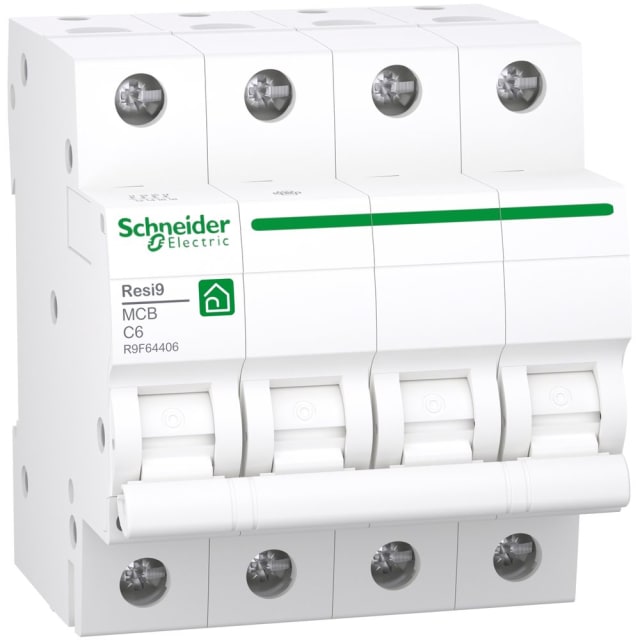 Schneider Residential - RESI9 disjoncteur 4P 6A C 3kA - R9F64406 Schneider Residential - RESI9 disjoncteur 4P 6A C 3kA - R9F64406