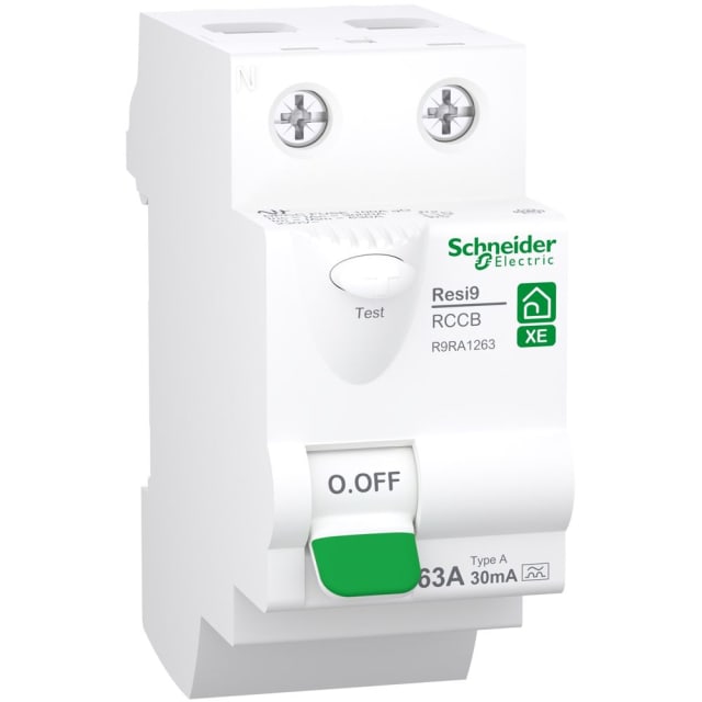 Schneider Residential - Resi9 XE - Interrupteur différentiel - 2P - 63A -30mA - type A - R9RA1263 Schneider Residential - Resi9 XE - Interrupteur différentiel - 2P - 63A -30mA - type A - R9RA1263