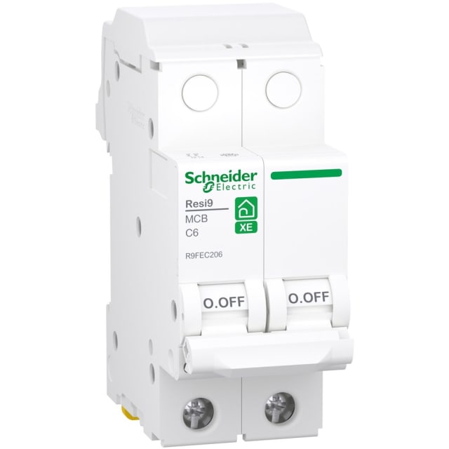 Schneider Residential - Resi9 XE - disjoncteur - 2P - 6A - Courbe C - 3000A - 230V - R9FEC206 Schneider Residential - Resi9 XE - disjoncteur - 2P - 6A - Courbe C - 3000A - 230V - R9FEC206