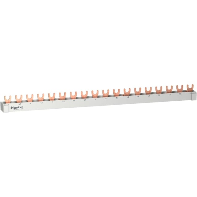 Peigne à fourche 4P 57 modules Schneider Residential Resi9 Protection Peigne à fourche 4 pôles 57 modules contacts cuivrés base isolante blanche pour tableaux électriques