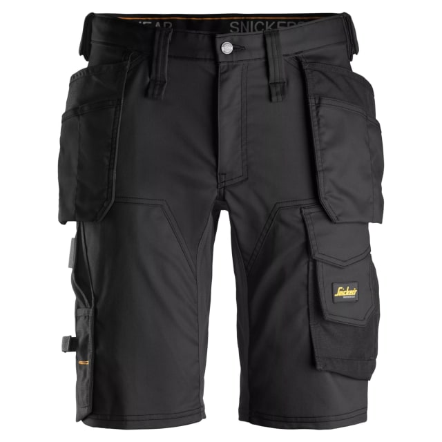 Snickers Workwear 6141 AllroundWork short noir Short de travail noir stretch avec poches holster multiples et poche cargo latérale