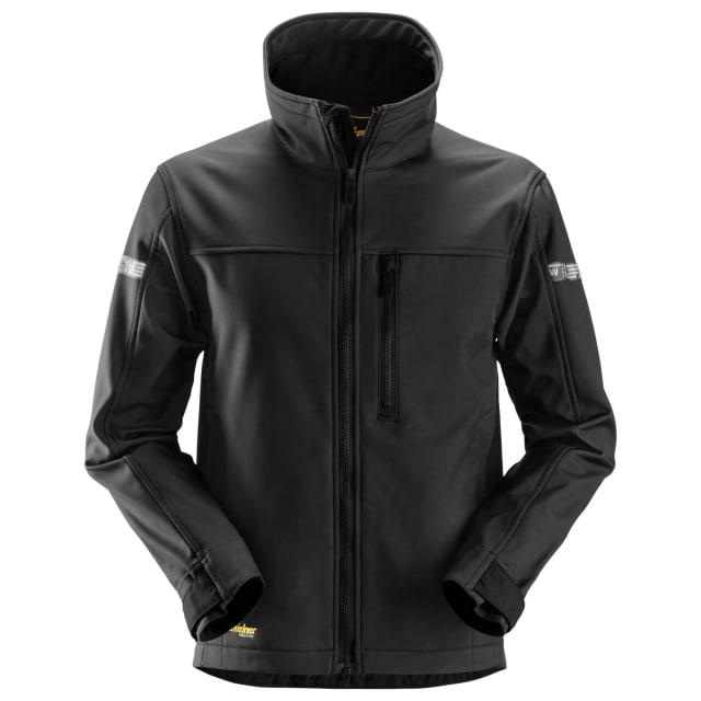 Snickers Workwear 1200 AllroundWork veste softshell noire Veste softshell noire zippée col montant manches longues poches poitrine et côtés taille L