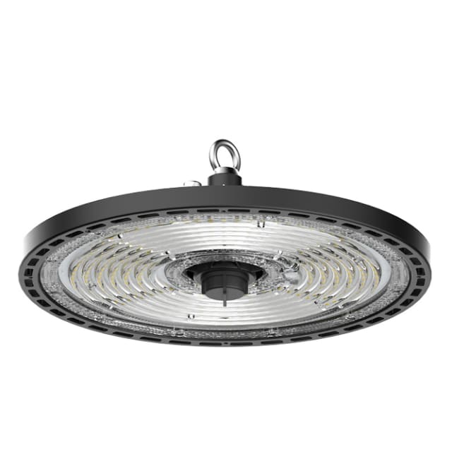 TECHNOLUX Cloche LED industrielle Cloche LED industrielle 200W 4000K Zhaga, corps rond noir, réflecteur circulaire et anneau de suspension