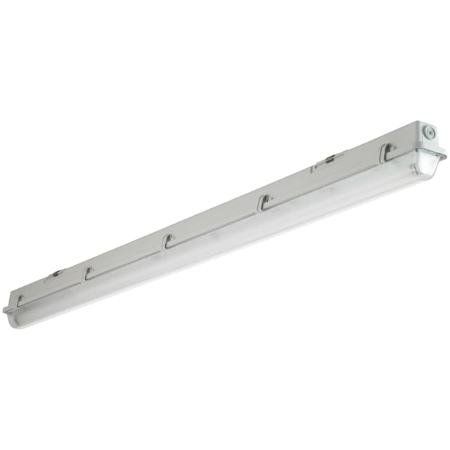 Réglette étanche LED 60745520 Réglette étanche LED allongée en métal gris pour locaux humides avec diffuseur opale et fixations latérales