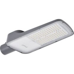 Luminaire routier LED gris 100W 4000K avec optique rectangulaire et support latéral