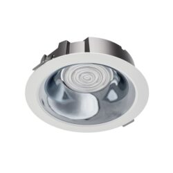Downlight LED encastrable rond blanc à réflecteur argenté, anneau de fixation apparent, IP54