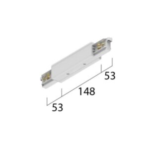 Connecteur droit blanc pour rail 3 circuits avec dimensions 148 mm et 53 mm