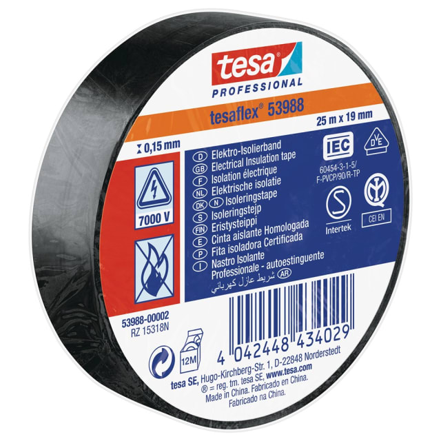 TESA - Ruban d'isolation PVC TESAFLEX 53988 - noir 25m x 19mm - 53988-00002-00 TESA - Ruban d'isolation PVC TESAFLEX 53988 - noir 25m x 19mm - 53988-00002-00