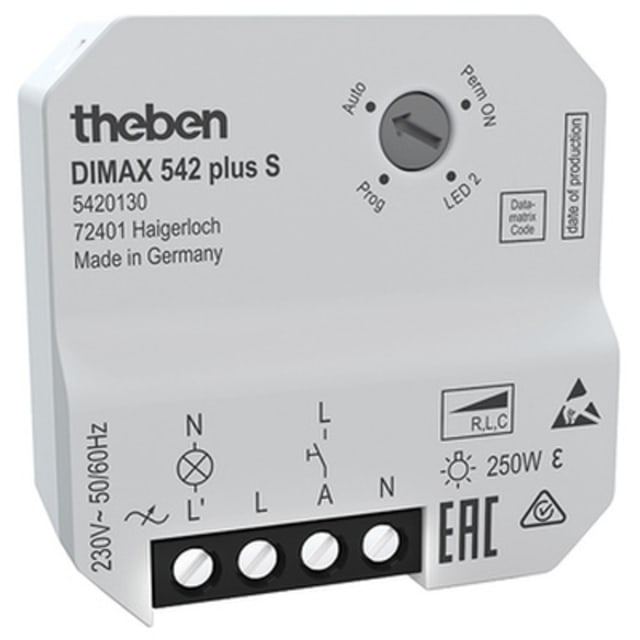 THEBEN DIMAX 542 plus S Variateur encastrable LED 230V 250W 45 x 45 mm avec bornes N L et réglage rotatif