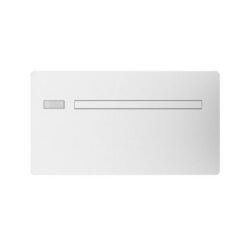 Climatiseur mural blanc sans unité extérieure avec façade rectangulaire et grille horizontale