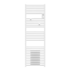 Sèche-serviettes blanc à barreaux horizontaux avec commandes latérales et soufflerie basse