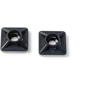 Embases adhésives carrées noires pour collier de serrage, trou central circulaire, lot de deux