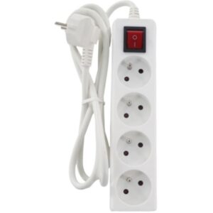 Multiprise blanche 4 prises avec interrupteur et cordon 1,5 m, format vertical, IP20