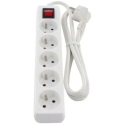Détails visibles de Multiprise 5 prises 1,5 m avec interrupteur blanc pour Multiprises