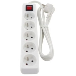 Multiprise blanche 5 prises avec interrupteur et cordon de 1,5 m
