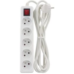 Détails visibles de Multiprise 5 prises 3 m avec interrupteur blanc IP20 pour Multiprises