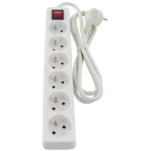 Multiprise blanche 6 prises avec interrupteur et cordon 1,5 m