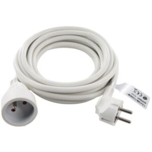 Rallonge électrique blanche PVC 5 m avec prise et fiche mâle 2 pôles