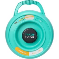 Tire fil fibre optique 30 m avec dérouleur rond turquoise et poignée intégrée