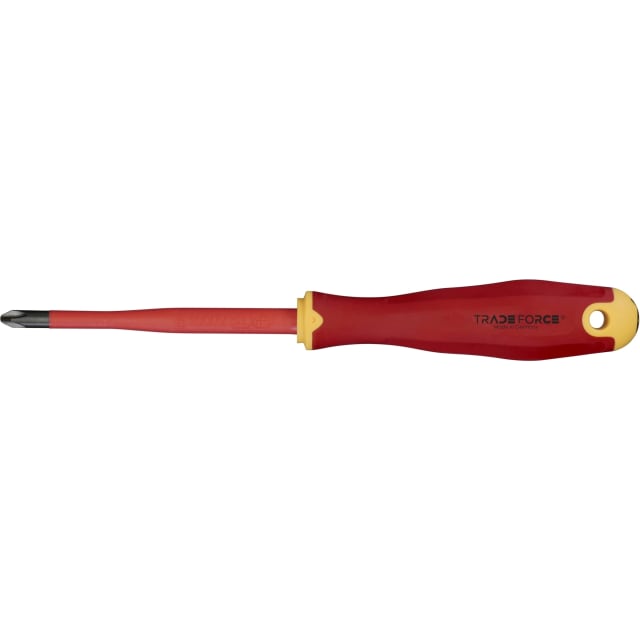 TRADEFORCE Tournevis isolé PH2 1000V Tournevis cruciforme isolé PH2 1000V manche rouge et jaune tige 100 mm