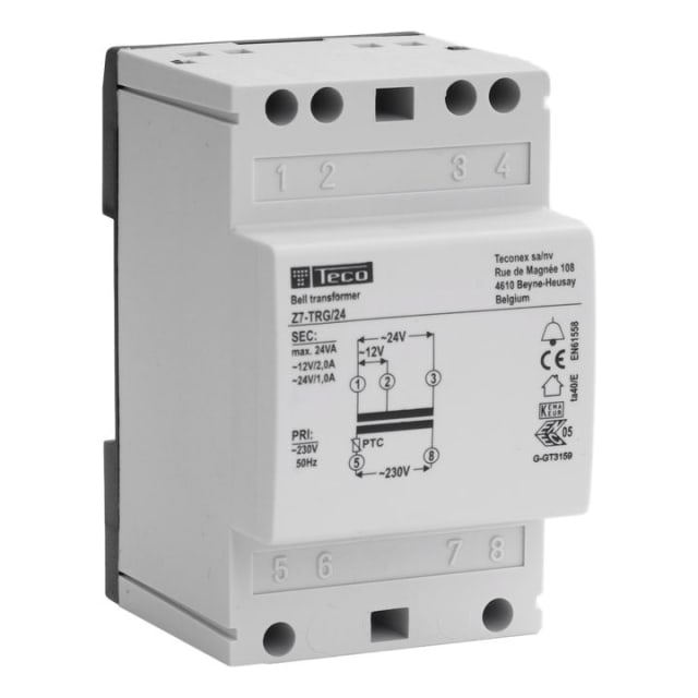 Teco - Transformateur sonnerie Teco 24VA 230VAC-12/24VAC - Z7TRG24 Teco - Transformateur sonnerie Teco 24VA 230VAC-12/24VAC - Z7TRG24