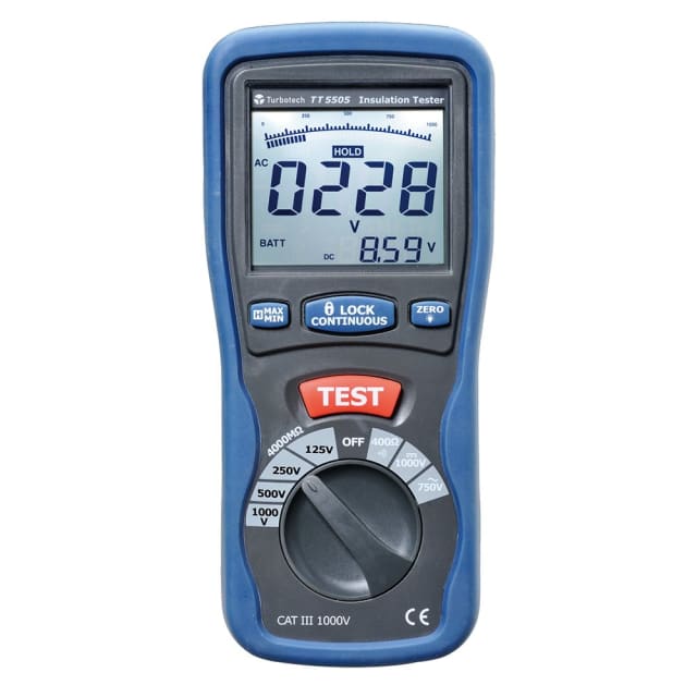 Turbotech - Mesureur d'isolement 125/250/500/1000V 2000MOhm - 750V CA/1000V CC - cont. - A91030094 Turbotech - Mesureur d'isolement 125/250/500/1000V 2000MOhm - 750V CA/1000V CC - cont. - A91030094