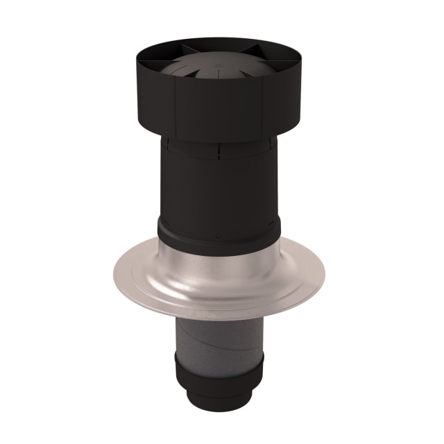 UBBINK Sortie de toiture plate Ventus 180 200 Sortie de toiture plate noire avec collerette métallique et conduit vertical