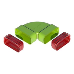 Coude horizontal de ventilation vert avec deux embouts rouges