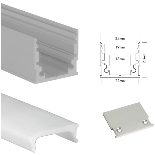 UNI-BRIGHT Profilé aluminium LED standard MLS3MA Profilé aluminium LED standard avec cache opaque et section 22 mm