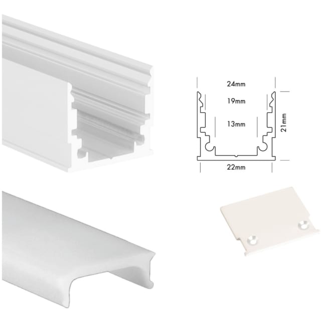 UNI-BRIGHT - M-line standard profiel blanc + cover opaque 200cm + embouts - MLS2MW UNI-BRIGHT - M-line standard profiel blanc + cover opaque 200cm + embouts - MLS2MW