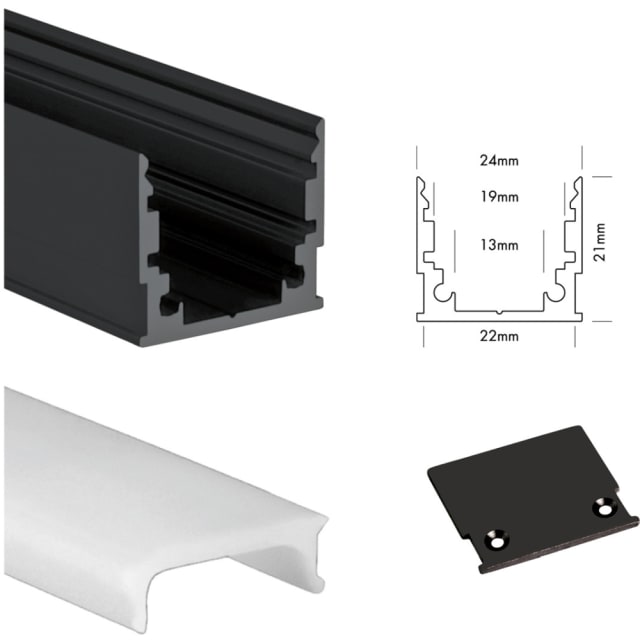 UNI-BRIGHT - M-line standard profiel noir + cover opaque 300cm + embouts - MLS3MB UNI-BRIGHT - M-line standard profiel noir + cover opaque 300cm + embouts - MLS3MB