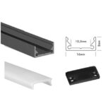 UNI-BRIGHT - Profil S-Line Low 200 cm noir + couvercle opaque + 2 embouts - SLL2MB