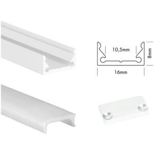 Profilé LED encastrable blanc avec diffuseur opaque et dimensions 10 5 mm de large 8 mm de haut