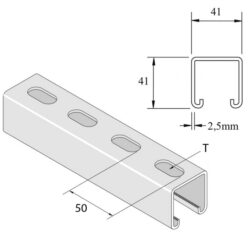 Détails visibles de Rail de montage strut perforé 41x41 mm pour Rail / profil perforé