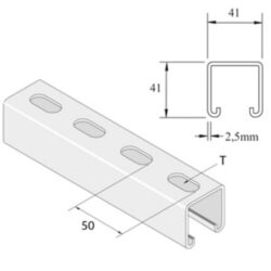 Rail de montage perforé 41x41x3000 mm, configuration visible