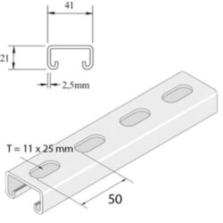Rail de montage perforé 41x21 3 m, configuration visible