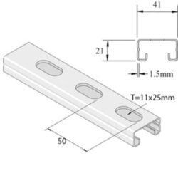 Rail de montage perforé 41x21 mm 3 m, configuration visible