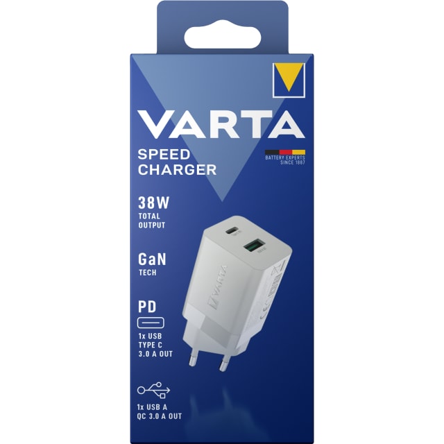 VARTA - Speed Charger 38W (GaN) - 1 x USB A - 1 x USB C - 57955.101.111 VARTA - Speed Charger 38W (GaN) - 1 x USB A - 1 x USB C - 57955.101.111