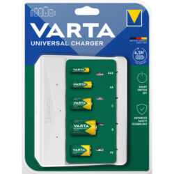 Chargeur universel piles AA AAA C D 9V, configuration visible