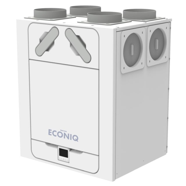 VENT AXIA Econiq 450 VMC double flux Unité VMC double flux Econiq 450 450 m3 h avec quatre piquages circulaires et façade blanche
