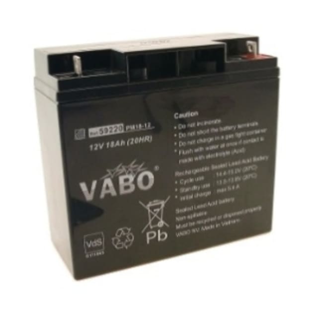 Vabo Batterie au plomb 12V 18Ah SLA Batterie au plomb VDS PM 18 12 12V 18Ah boîtier noir bornes supérieures